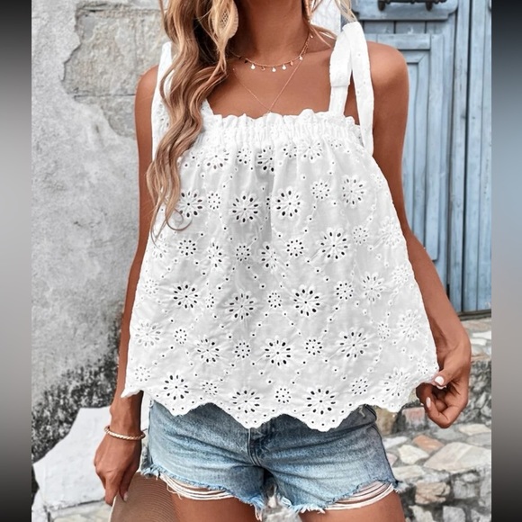 Tops Boho Eyelet Sheer Lace Embroidered Tank Top White Poshmark